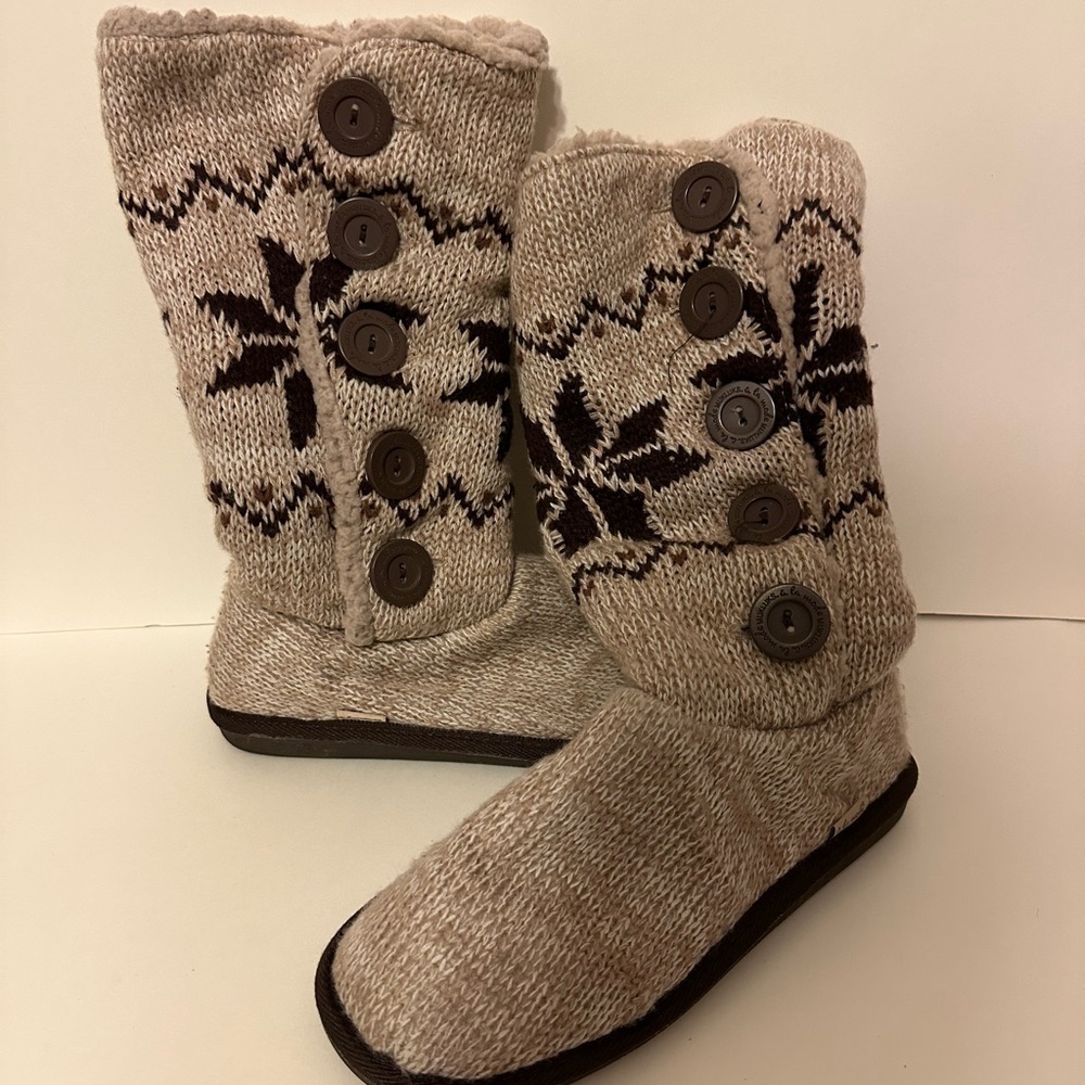 Cozy Knit‎ Button-Up Boots - Beige